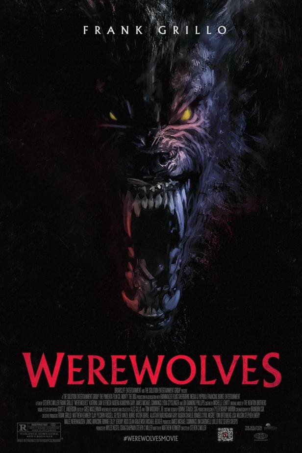 Ein Werwolf mit gelben Augen auf dem Filmplakat zu „Werewolves“ mit Frank Grillo.