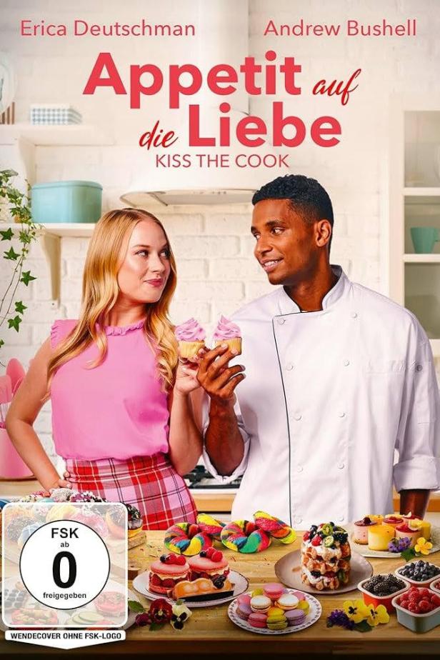 Erica Deutschman und Andrew Bushell halten Cupcakes auf dem Cover von „Appetit auf die Liebe“.