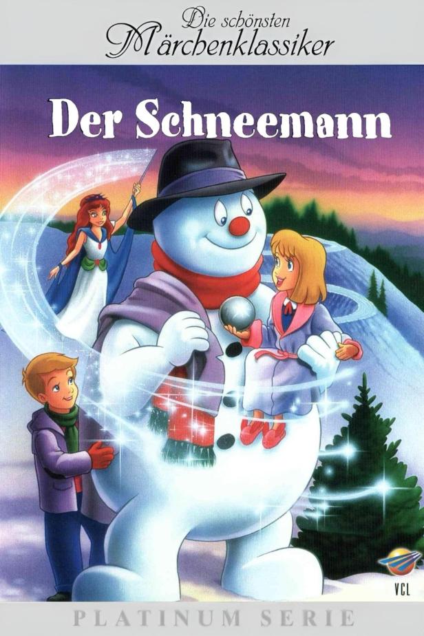 Cover des Films „Der Schneemann“ mit einem Schneemann und zwei Kindern.