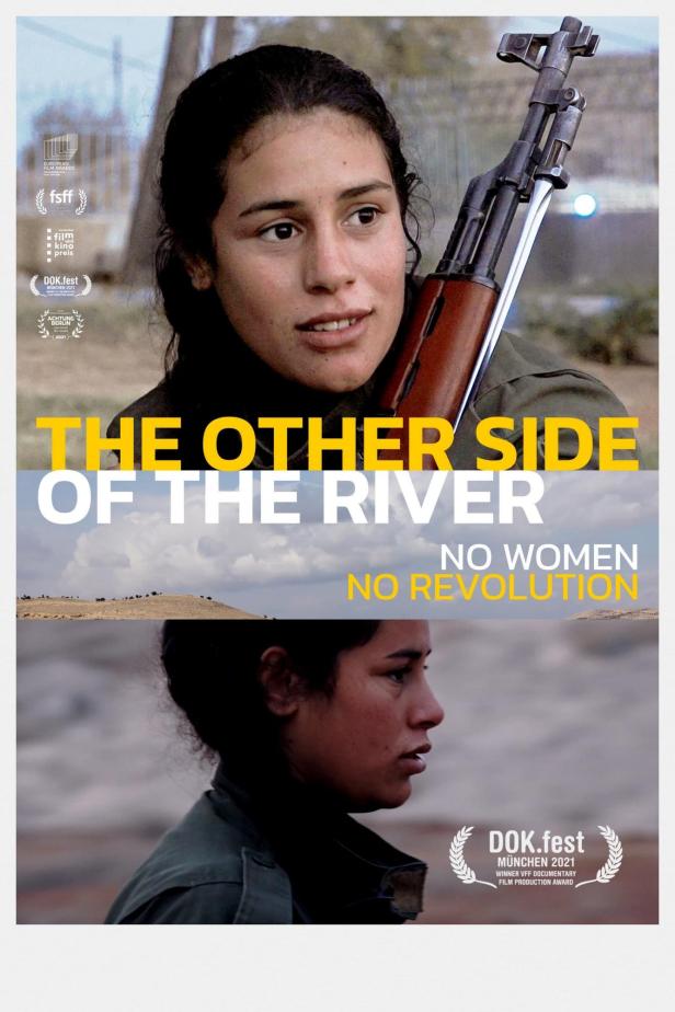 Das Filmplakat für „The Other Side of the River“ zeigt eine junge Frau mit einem Gewehr.