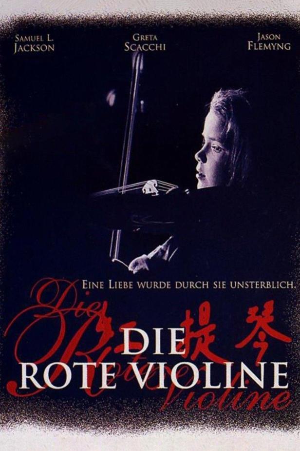 Das Filmplakat für „Die rote Violine“ mit Samuel L. Jackson und Greta Scacchi.