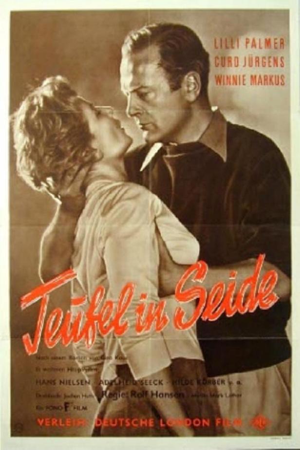 Das Filmplakat für „Teufel in Seide“ mit Lilli Palmer und Curd Jürgens.