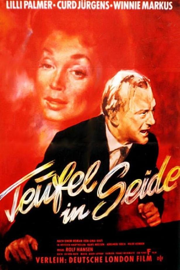Das Filmplakat für „Teufel in Seide“ mit Lilli Palmer und Curd Jürgens.