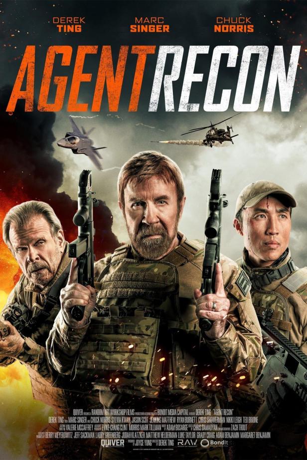Das Filmplakat für „Agent Recon“ mit Derek Ting, Marc Singer und Chuck Norris.