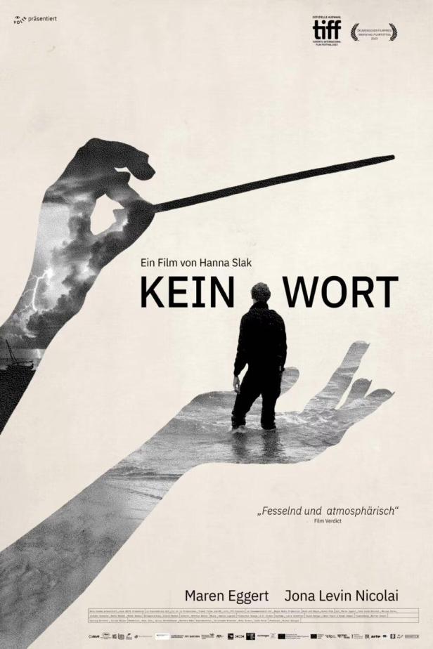 Das Filmplakat für „Kein Wort“ zeigt eine Person, die in einer Handfläche steht.