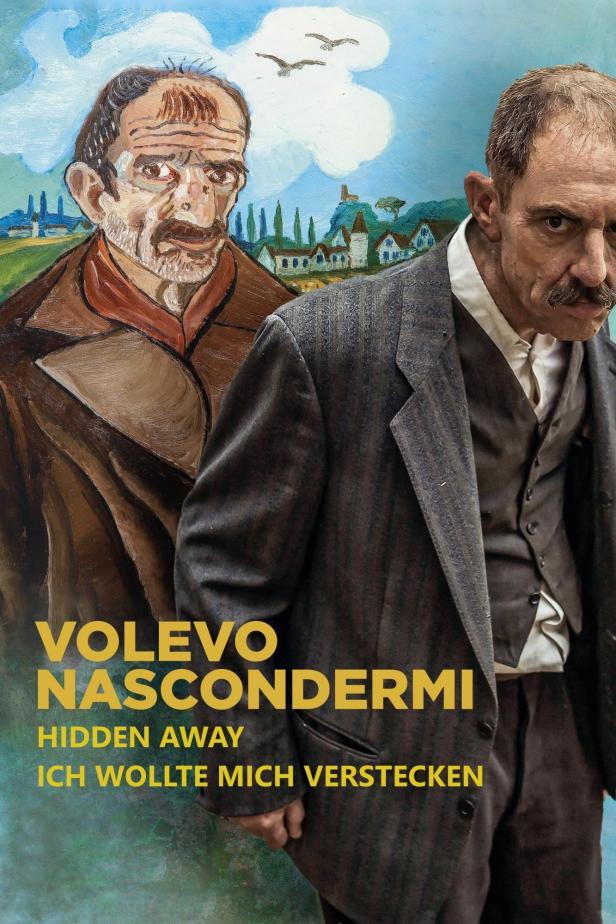 Das Filmplakat für „Volevo Nascondermi“ zeigt einen Mann vor einem Gemälde, das an Van Gogh erinnert.