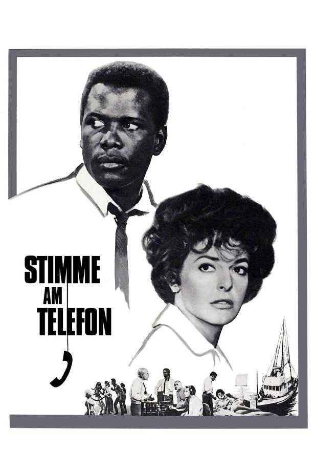 Das Filmplakat für „Stimme am Telefon“ zeigt Sidney Poitier und Katharine Houghton.