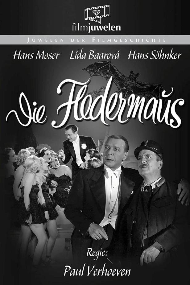 Das Filmplakat für „Die Fledermaus“ mit Hans Moser, Lída Baarová und Hans Söhnker.