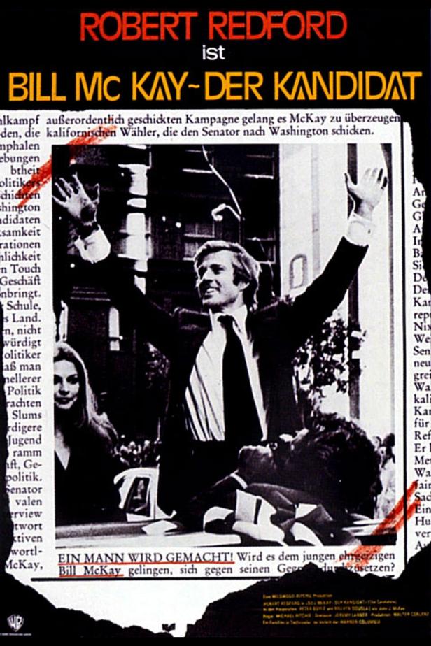 Filmplakat für „Bill McKay – Der Kandidat“ mit Robert Redford als strahlendem Politiker.