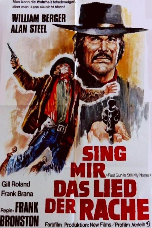 Das Filmplakat für „Sing mir das Lied der Rache“ zeigt zwei bewaffnete Männer im Wilden Westen.