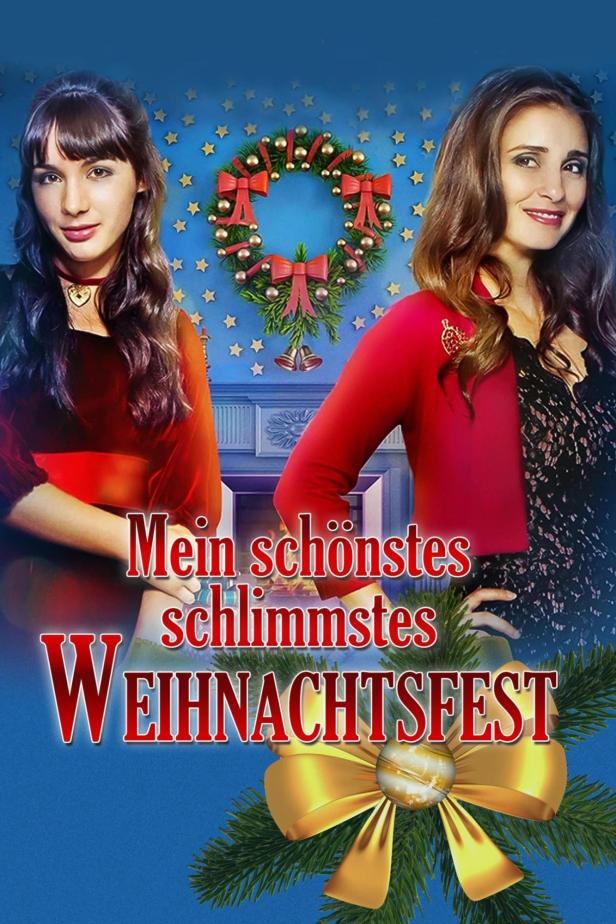 Das Filmplakat für „Mein schönstes schlimmstes Weihnachtsfest“ zeigt zwei Frauen vor weihnachtlichem Hintergrund.