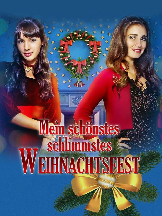 Das Filmplakat für „Mein schönstes schlimmstes Weihnachtsfest“ zeigt zwei Frauen vor weihnachtlichem Hintergrund.