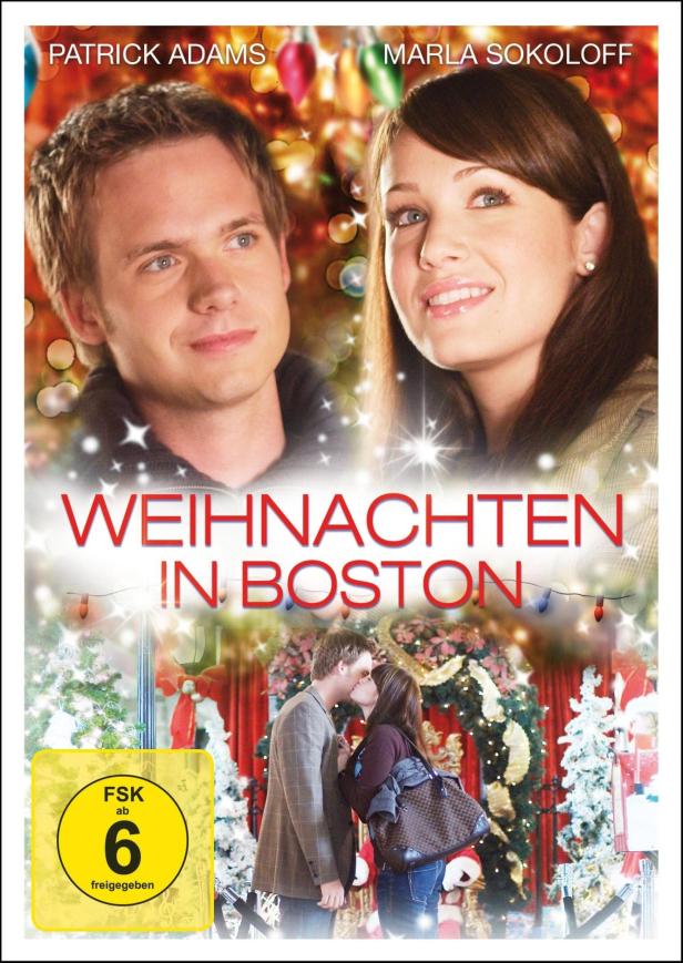 Das Filmplakat für „Weihnachten in Boston“ zeigt Patrick Adams und Marla Sokoloff.