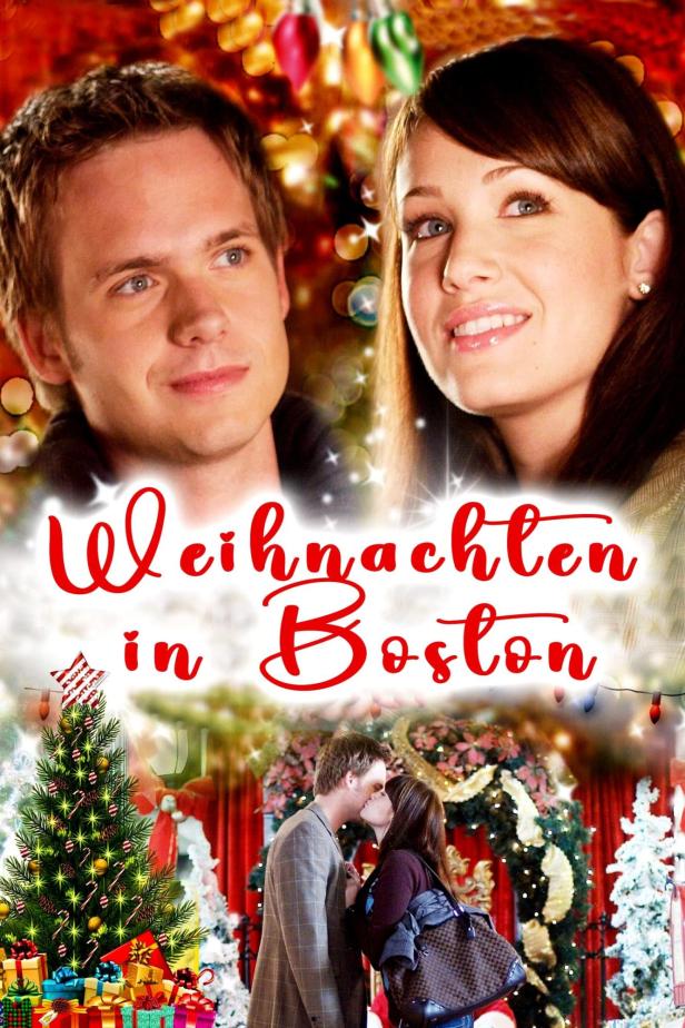 Das Filmplakat für „Weihnachten in Boston“ zeigt ein Paar vor weihnachtlicher Kulisse.