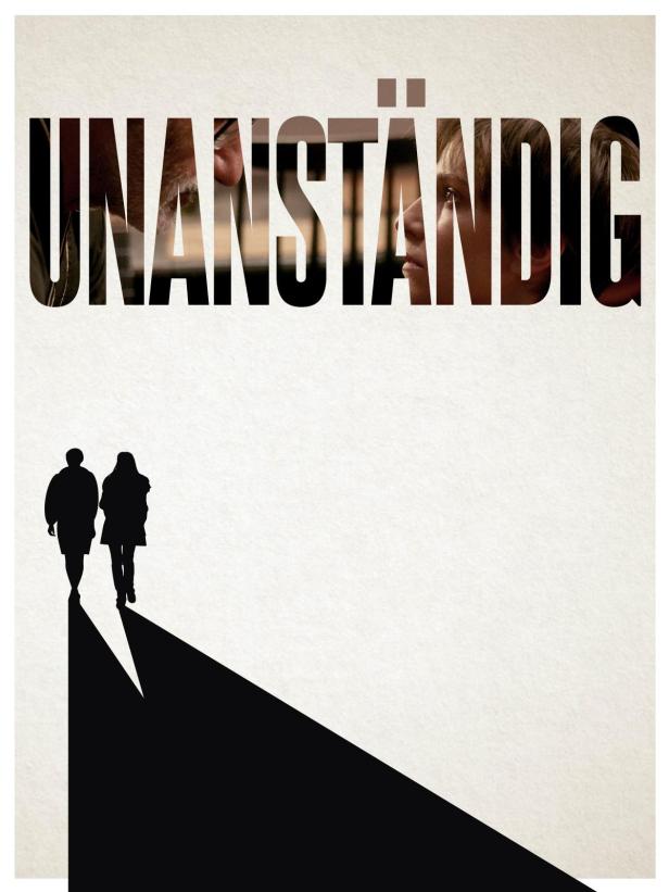 Das Filmplakat für „Unanständig“ zeigt zwei Silhouetten unter dem Titel, der mit einem Porträt gefüllt ist.
