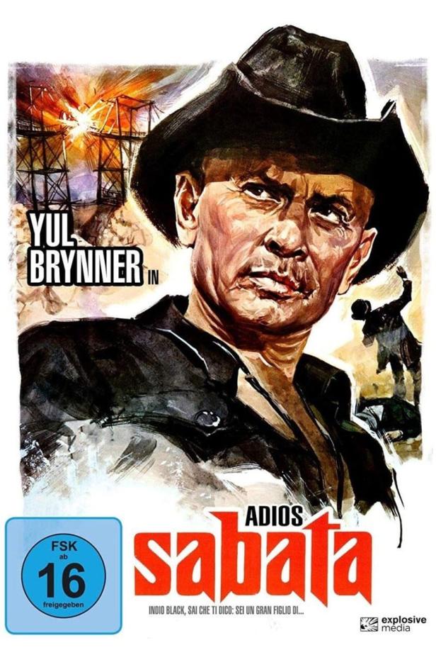 Das Filmplakat für „Adios Sabata“ zeigt Yul Brynner mit einem Cowboyhut.
