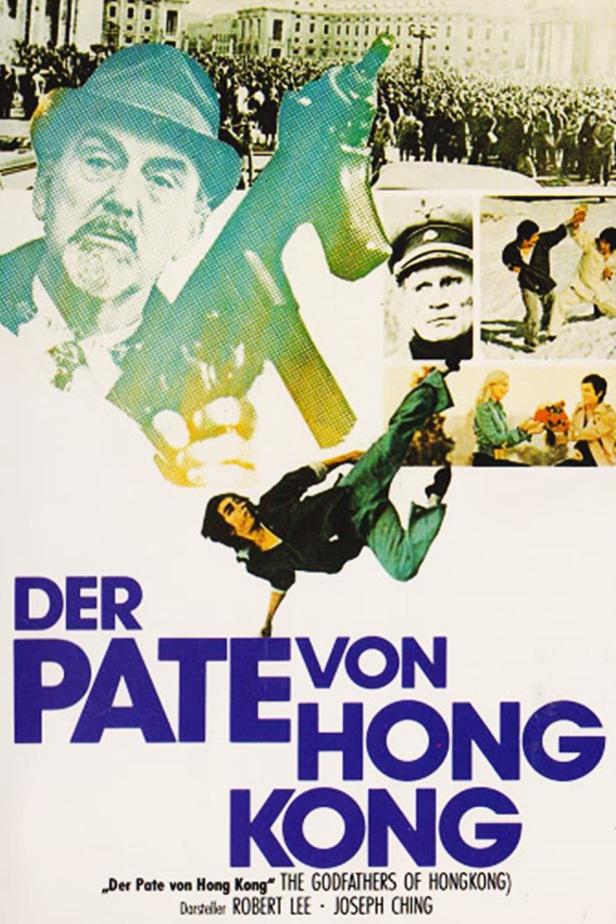 Das Filmplakat für „Der Pate von Hong Kong“ zeigt einen Mann mit einer Maschinenpistole.