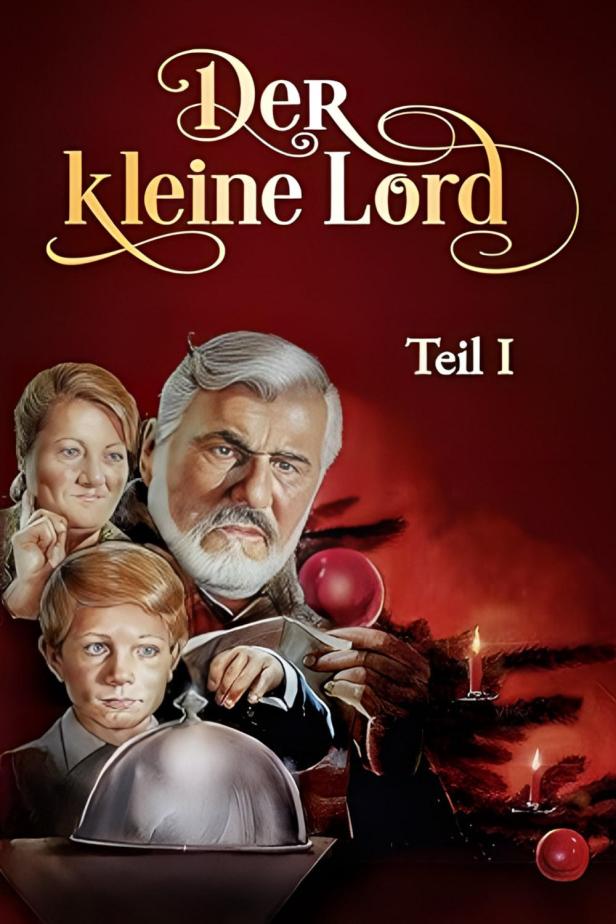 Das Filmplakat für „Der kleine Lord, Teil I“ zeigt die Hauptfiguren vor weihnachtlichem Hintergrund.