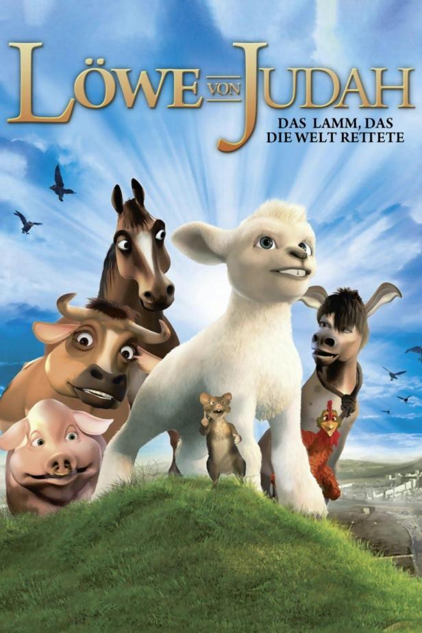 Das Filmplakat für „Löwe von Judah“ zeigt ein Lamm und andere Tiere auf einem Hügel.