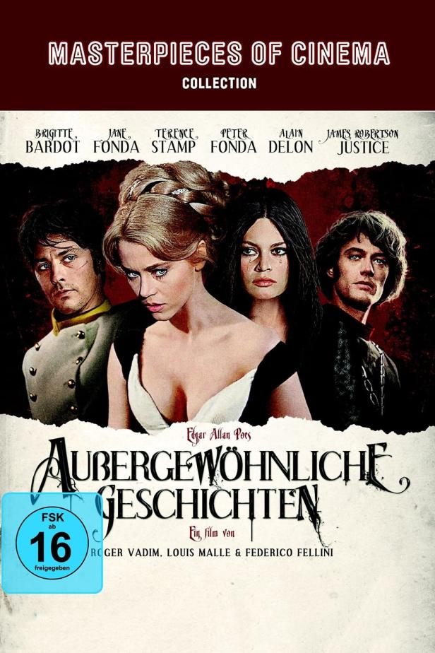 Das Filmplakat für „Außergewöhnliche Geschichten“ mit Brigitte Bardot, Jane Fonda und Alain Delon.