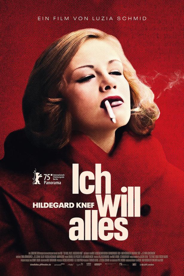 Das Filmplakat für „Ich Will Alles“ zeigt Hildegard Knef mit Zigarette im Mundwinkel.