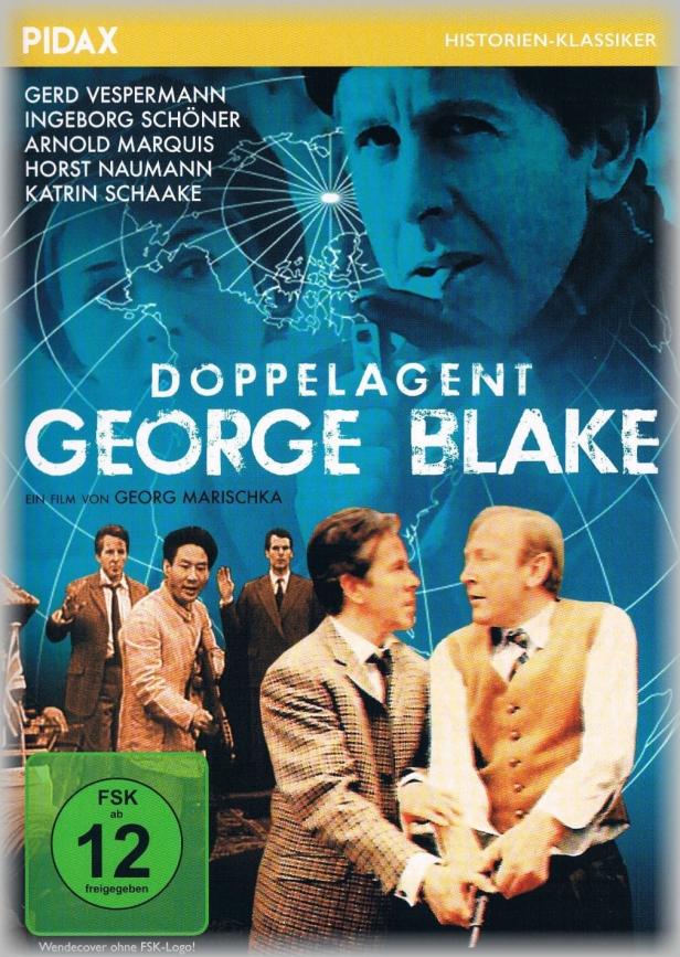 Das Filmplakat für „Doppelagent George Blake“ zeigt Schauspieler vor einer Weltkarte.