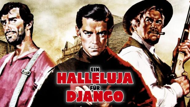 Das Filmplakat für „Ein Halleluja für Django“ zeigt drei bewaffnete Männer.