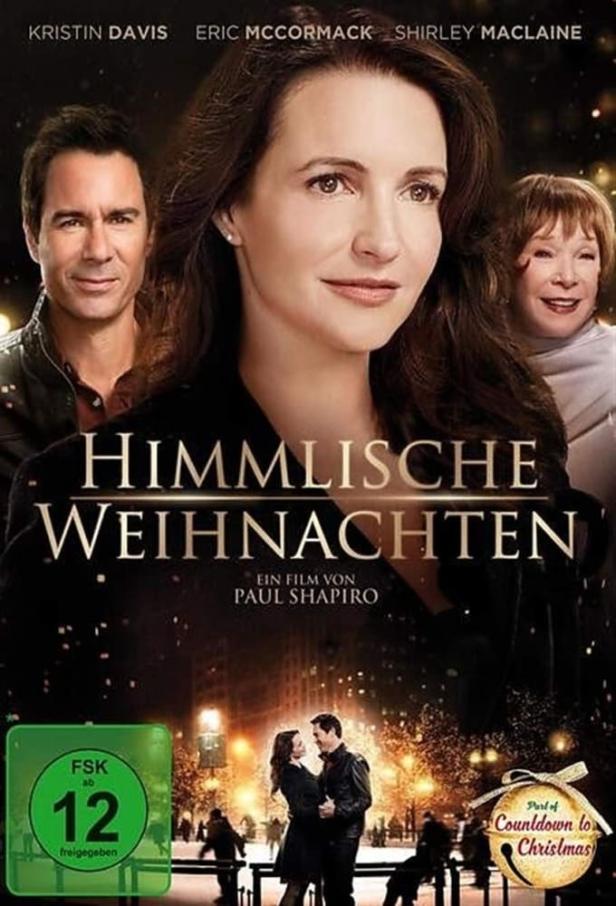 Das Filmplakat für „Himmlische Weihnachten“ mit Kristin Davis, Eric McCormack und Shirley MacLaine.