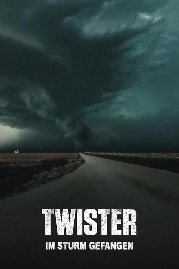 Das Filmplakat für „Twister“ zeigt einen Tornado über einer Landstraße.