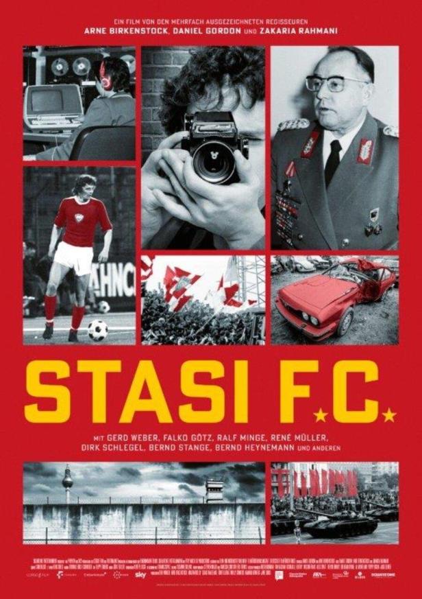 Das Filmplakat für „Stasi F.C.“ zeigt verschiedene Szenen im Zusammenhang mit dem Film.