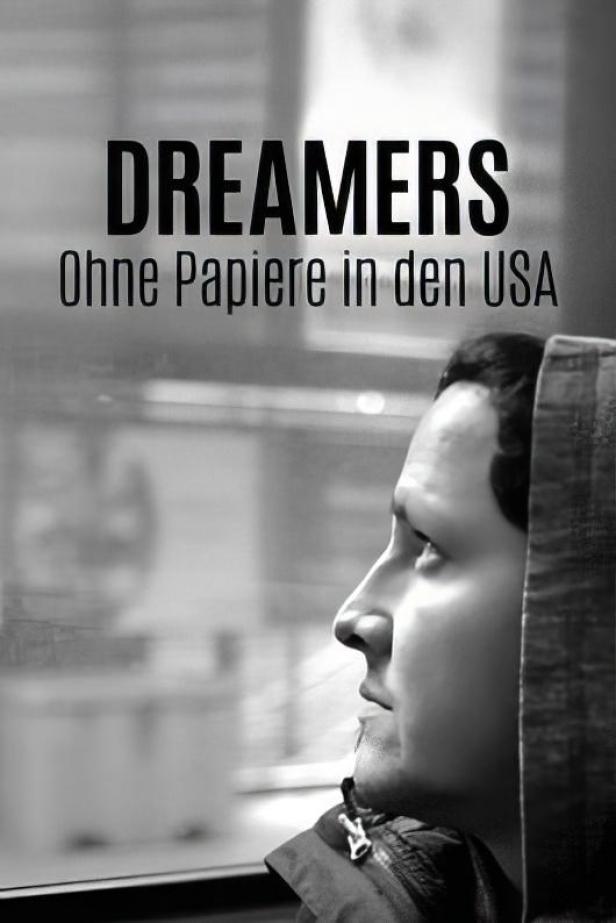 Das Schwarz-Weiß-Foto zeigt das Gesicht eines Mannes vor dem Titel „Dreamers. Ohne Papiere in den USA“.
