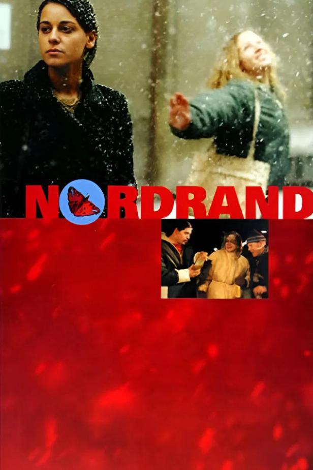 Das Filmplakat für „Nordrand“ zeigt zwei Frauen im Schneefall.