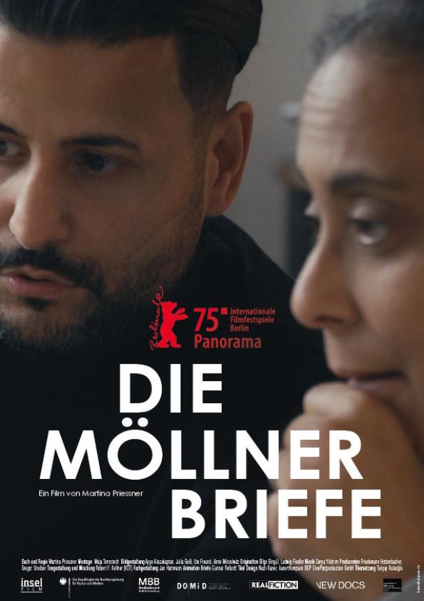 Das Filmplakat für „Die Möllner Briefe“ zeigt zwei Männer im Profil.