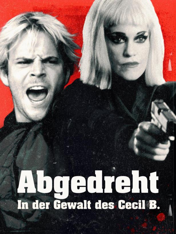 Das Filmplakat für „Abgedreht – In der Gewalt des Cecil B.“ zeigt zwei Personen, eine davon mit einer Waffe.