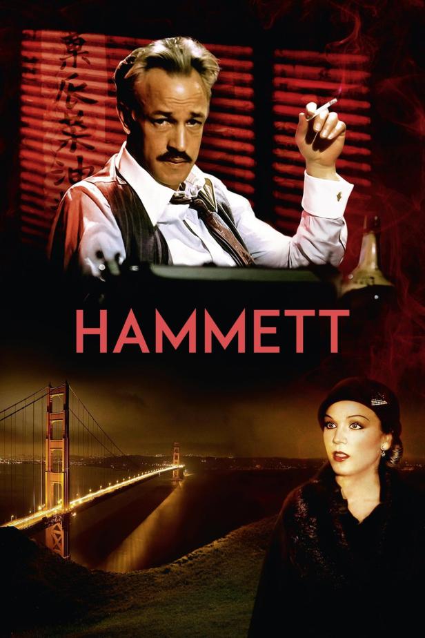 Das Filmplakat für „Hammett“ zeigt ein Porträt von Frederic Forrest vor der Golden Gate Bridge.