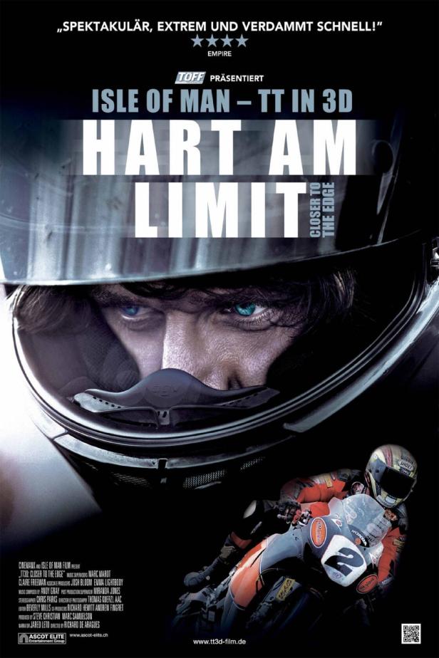 Das Filmplakat für „Isle of Man – TT in 3D: Hart am Limit“ zeigt einen Motorradrennfahrer.