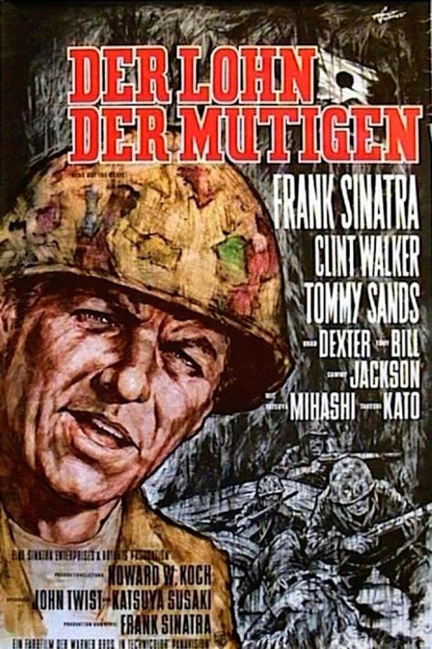 Das Filmplakat für „Der Lohn der Mutigen“ mit Frank Sinatra als Soldat im Krieg.