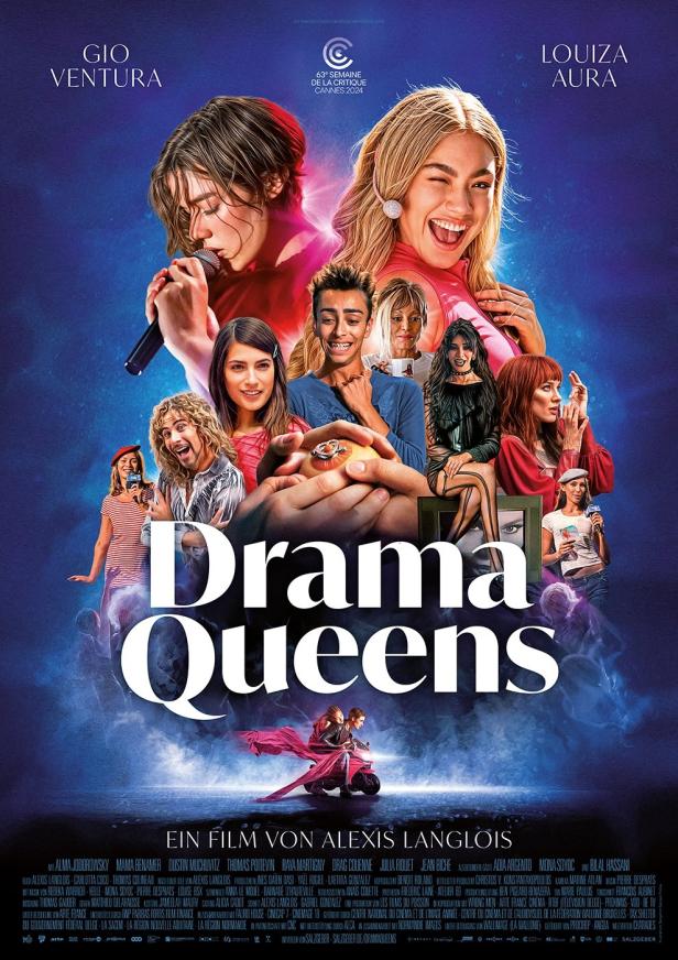 Das Filmplakat zu „Drama Queens“ zeigt die Gesichter der Darsteller und den Filmtitel.