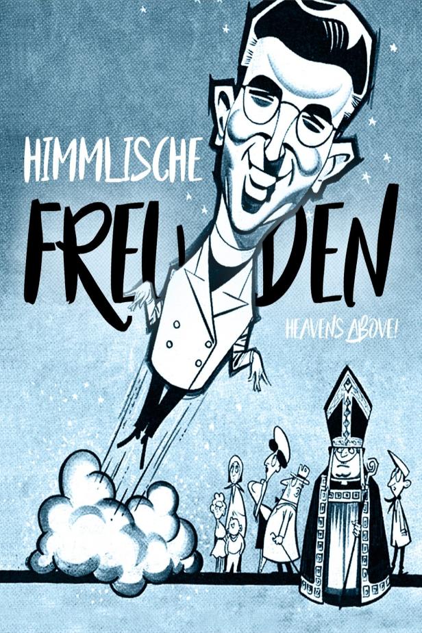 Eine Karikatur mit dem Titel „Himmlische Freuden“, in der eine Person in den Himmel aufsteigt, während andere zusehen.