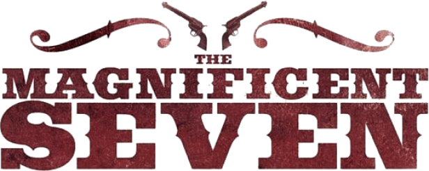 Das Logo für „The Magnificent Seven“ mit zwei Revolvern im oberen Bereich.
