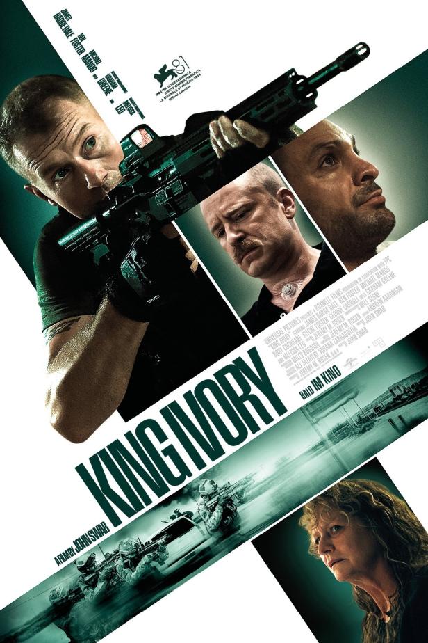 Das Filmplakat für „King Ivory“ zeigt mehrere Schauspieler und Actionszenen.
