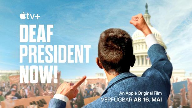 Das Filmplakat für „Deaf President Now!“ zeigt eine Demonstration vor dem Kapitol.