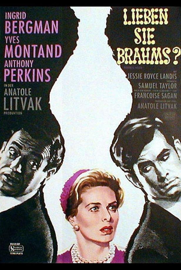 Das Filmplakat für „Lieben Sie Brahms?“ mit Ingrid Bergman, Yves Montand und Anthony Perkins.