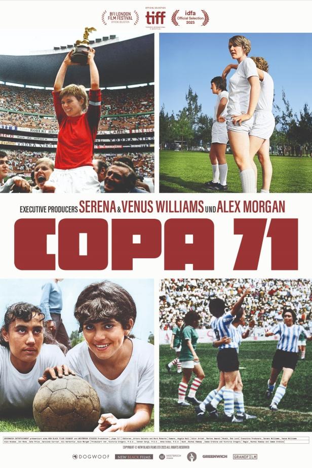 Das Filmplakat für „Copa 71“ zeigt verschiedene Szenen des Frauenfußballturniers von 1971.