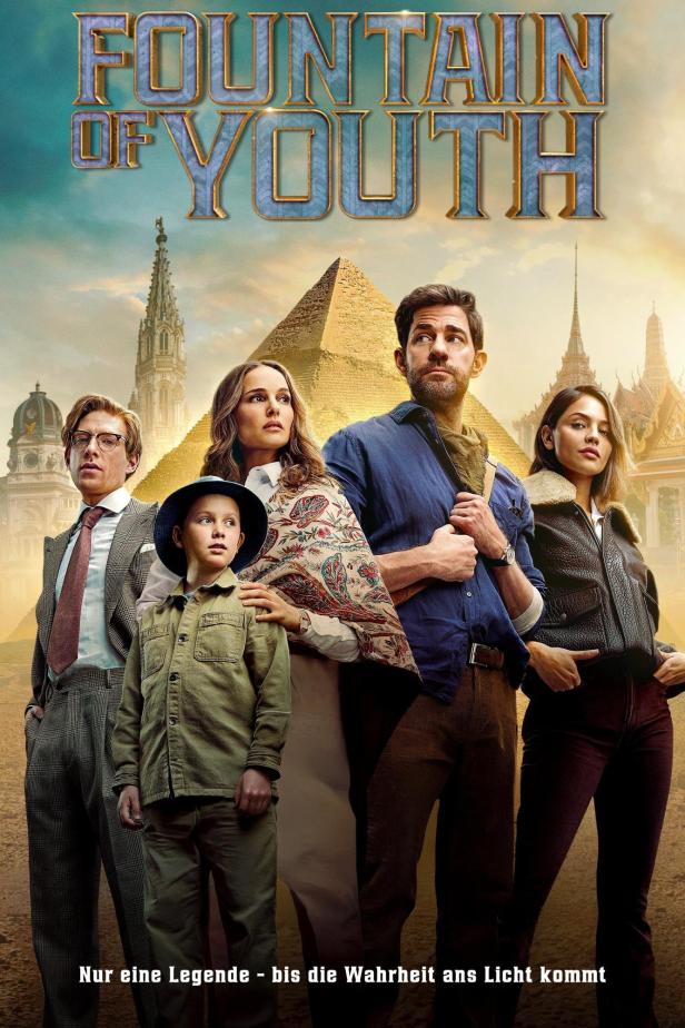 Das Filmplakat für „Fountain of Youth“ zeigt eine Gruppe von Personen vor verschiedenen Wahrzeichen.