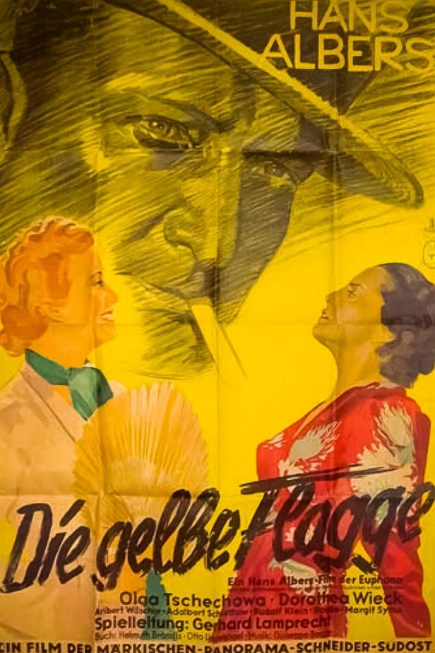Das Filmplakat für „Die gelbe Flagge“ mit Hans Albers, Olga Tschechowa und Dorothea Wieck.