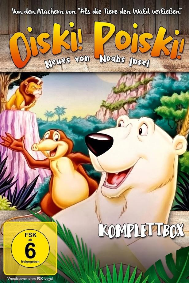 Das Cover der Komplettbox von „Oiski! Poiski! Neues von Noahs Insel“ mit den animierten Hauptfiguren.