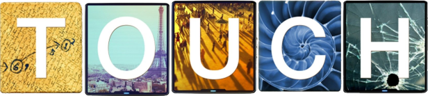Das Wort „TOUCH“ wird durch Bilder dargestellt, die in Buchstabenform angeordnet sind.
