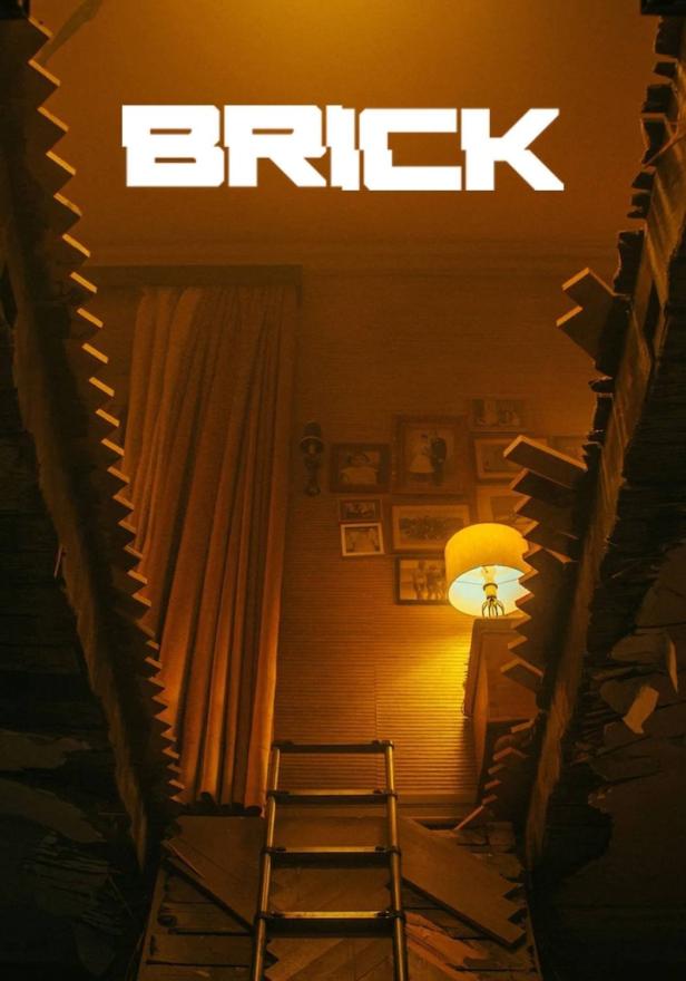 Das Filmplakat für „Brick“ zeigt eine Leiter, die in einem beschädigten Raum nach oben führt.