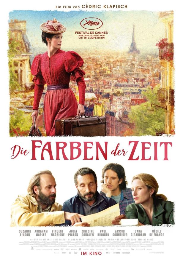 Das Filmplakat für „Die Farben der Zeit“ zeigt eine Frau mit Koffer und die Hauptdarsteller.